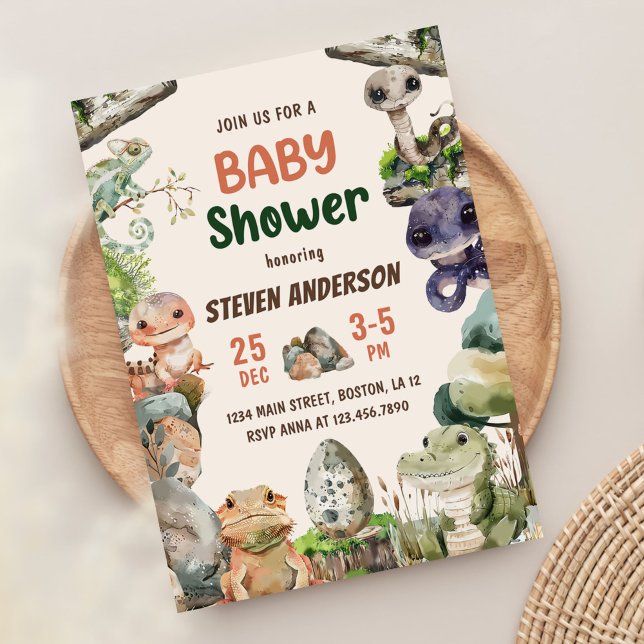 Reptile Boy Baby Boy Shower Invitation (Creator Uploaded)