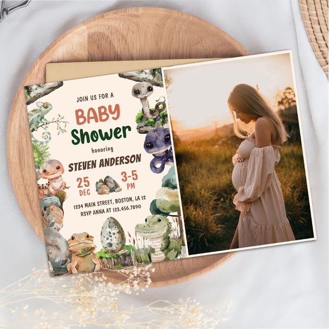 Reptile Boy Baby Boy Shower Photo Invitation (Creator Uploaded)