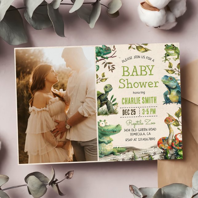 Reptile Boy Baby Boy Shower Photo Invitation (Creator Uploaded)