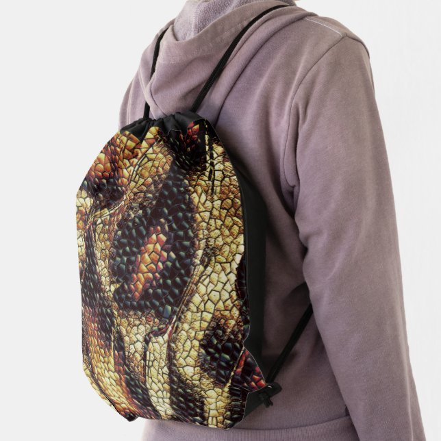 Reptile leather with yellowish and brown stains?  drawstring bag (Insitu)