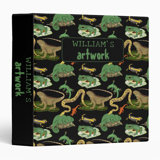 Reptile, Lizards & Amphibians Kids Artwork Album 3 Ring Binder (Front/Spine)