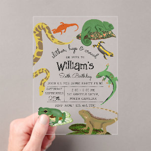 Reptile, Lizards & Amphibians Kids Birthday Acrylic Invitations
