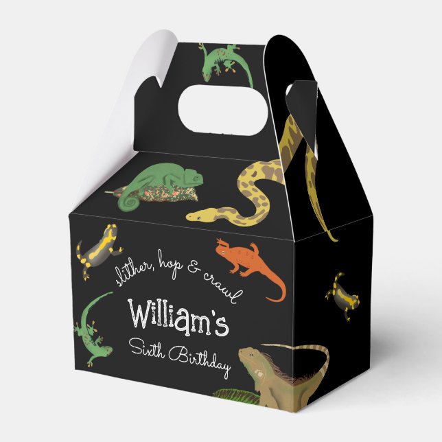 Reptile, Lizards & Amphibians Kids Birthday Favor Boxes (Front Side)