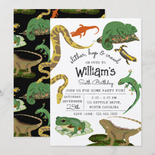 Reptile, Lizards & Amphibians Kids Birthday  Invitation