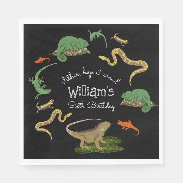 Reptile, Lizards Amphibians Kids Birthday Party Napkins (Front)