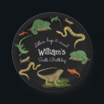 Reptile, Lizards Amphibians Kids Birthday Party Paper Plates<br><div class="desc">A unique, hand drawn reptile, lizards and amphibians design featuring chameleons, snakes, lizards, iguanas, frogs and much more. A great design for kids reptile birthday themes and petting zoo parties. An ideal "slither, hop and crawl" kids reptile birthday party design for anyone who loves reptiles, lizards, amphibians, herpetology and cute...</div>