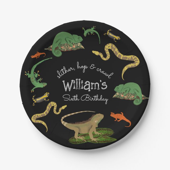 Reptile, Lizards Amphibians Kids Birthday Party Paper Plates (Front)