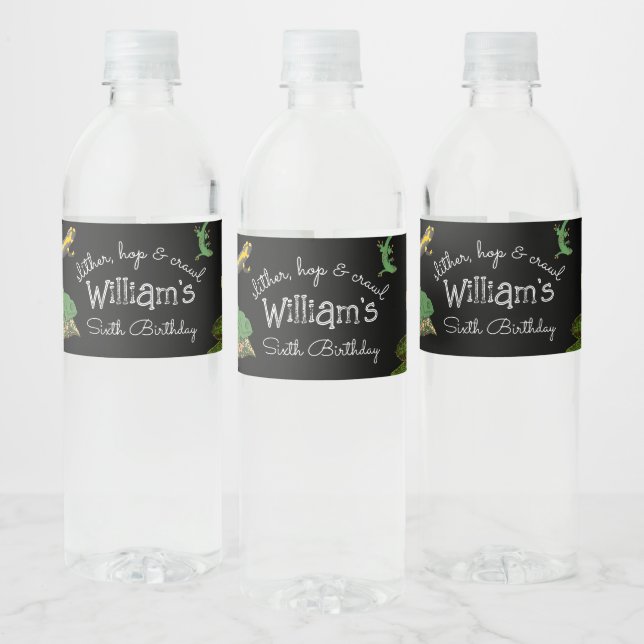 Reptile, Lizards & Amphibians Kids Birthday Water Bottle Label (Bottles)
