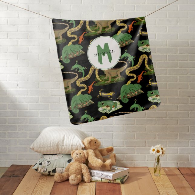 Reptile, Lizards & Amphibians Kids Monogram Baby Blanket (In Situ)
