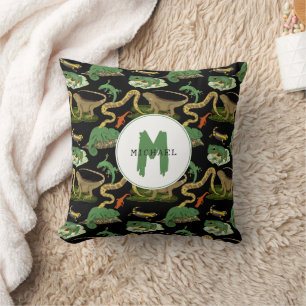 Reptile, Lizards & Amphibians Kids Monogram Throw Pillow