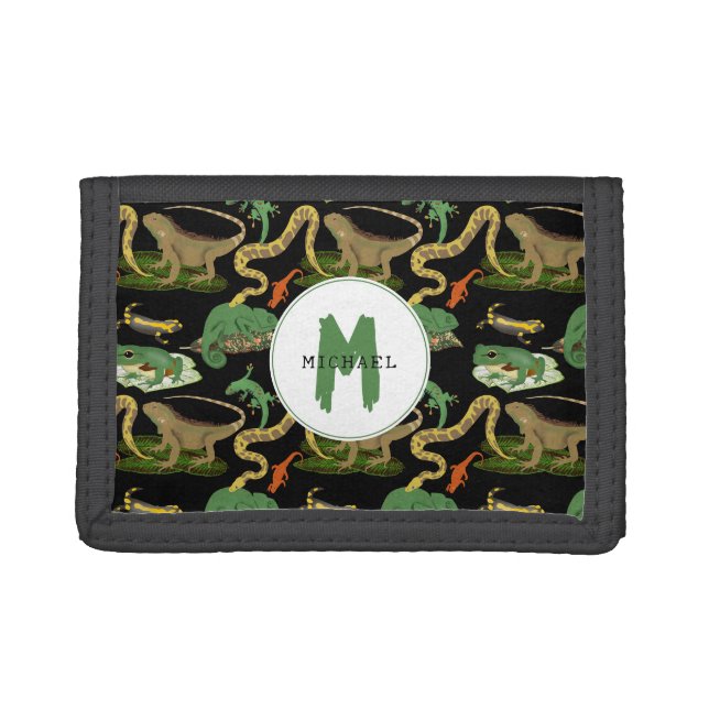 Reptile, Lizards & Amphibians Kids Monogram Trifold Wallet (Front)