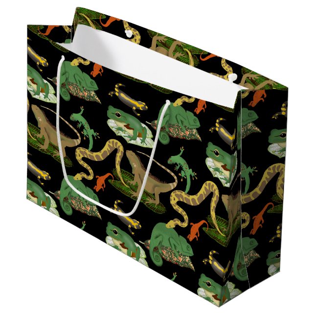 Reptile, Lizards & Amphibians Pattern Large Gift Bag (Front Angled)