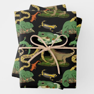 Reptile, Lizards &amp; Amphibians Pattern Wrapping Paper Sheets