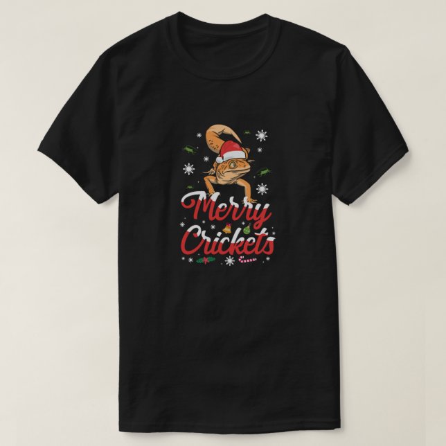 Reptile Merry Crickets Lizard Gecko Ugly Christmas T-Shirt (Design Front)