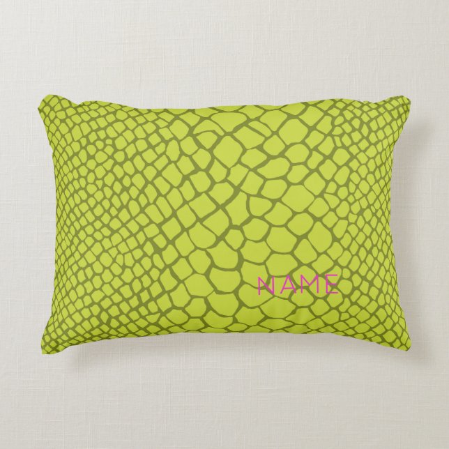 Reptile Pattern Modern Home Decor NAME Green Pink Accent Pillow (Front)