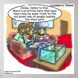 Reptile People Funny Cartoon Poster