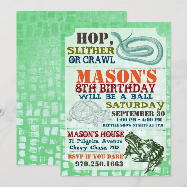 Reptile Show Birthday Party Invitation (Front/Back)