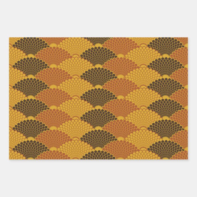Reptile skin japanese seamless pattern (gold) wrapping paper sheets (Front)