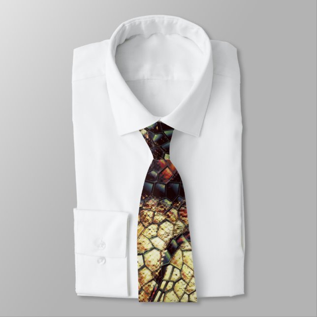 Reptile skin with yellowish and dark spots?  neck tie (Tied)