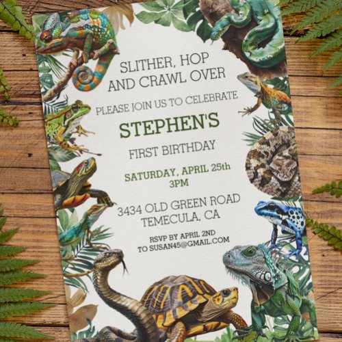Reptile Slither Crawl Snake Turtle Birthday  Invitation