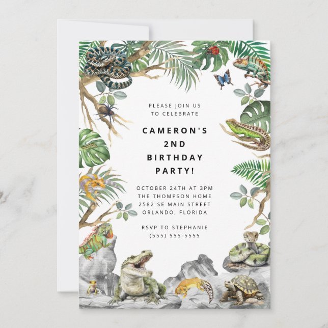 Reptile Slither Crawl Snake Turtle Birthday  Invitation (Front)