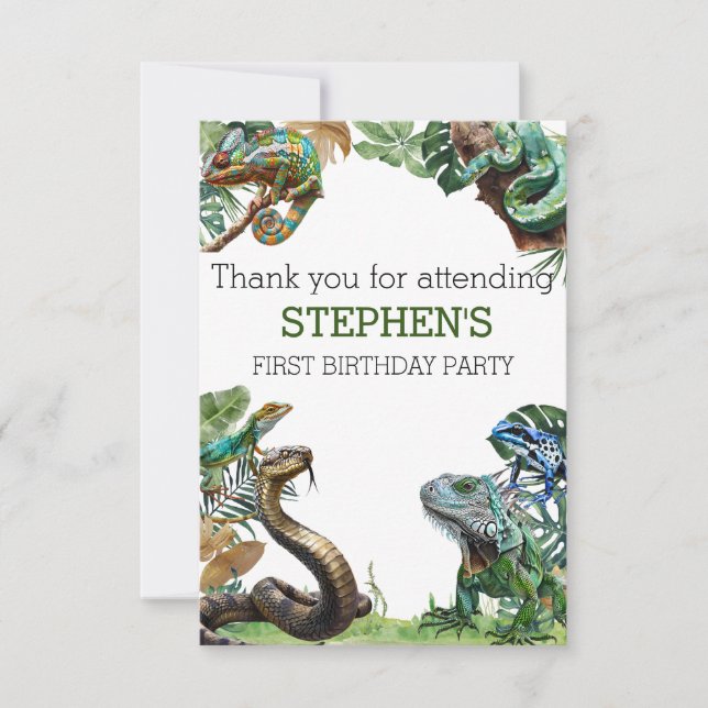 Reptile Slither Crawl Snake Turtle Birthday  Thank You Card (Front)