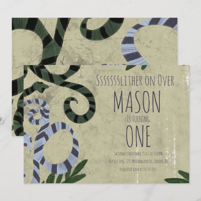 Reptile Snake Art Zoo Birthday Party Invitation (Front/Back)