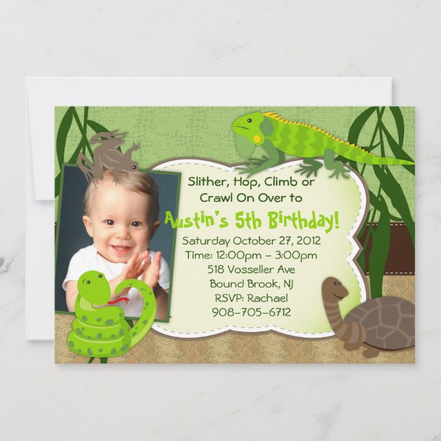 Reptile Themed Birthday Party Invitation (Front)