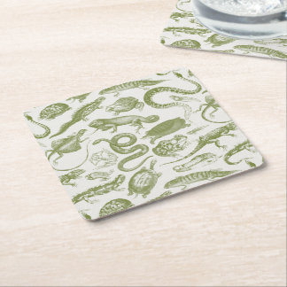 Reptiles and Amphibians Animals Goblincore Pattern Square Paper Coaster