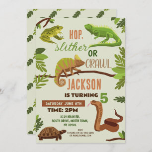 Reptiles Snake Birthday Party Lizard Frogs Iguana Invitation