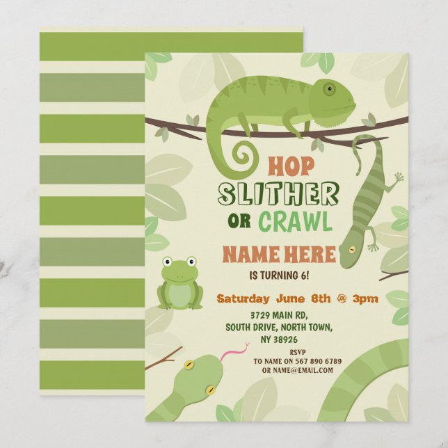 Reptiles Snake Birthday Party Lizard Snakes Iguana Invitation (Front/Back)