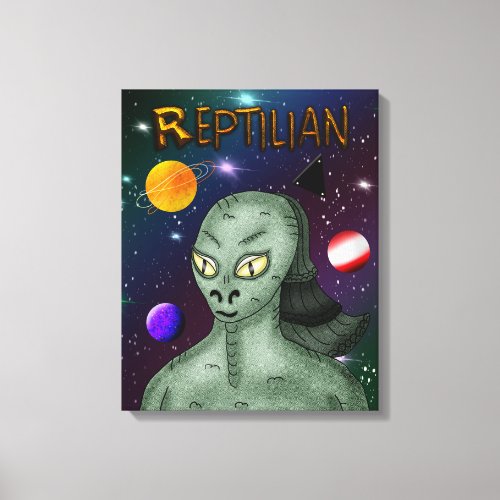 Reptilian Alien with Outer Space  Canvas Print