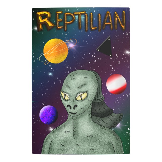 Reptilian Alien with Outer Space  Metal Print (Front)