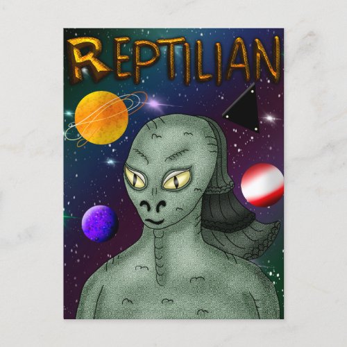 Reptilian Alien with Outer Space  Postcard
