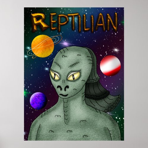 Reptilian Alien with Outer Space  Poster