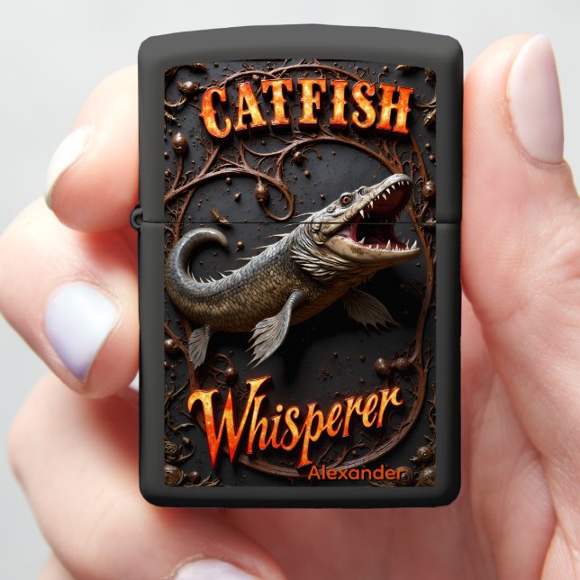 Reptilian Catfish Personalized Mud River Zippo Lighter (In Hand)