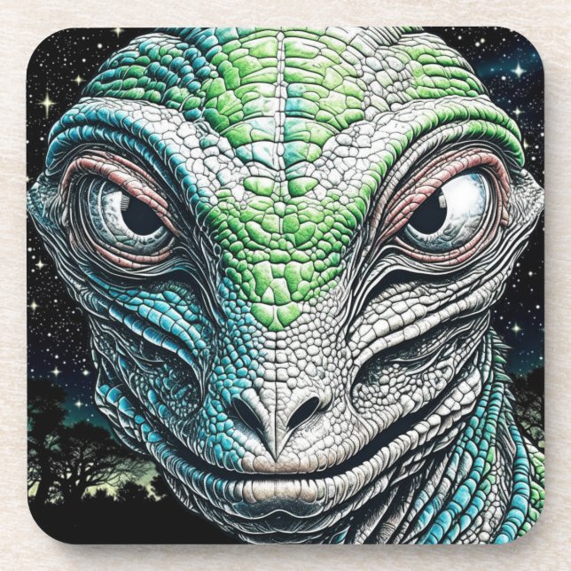 Reptilian Lizard Man Alien Extraterrestrial Being Beverage Coaster (Front)
