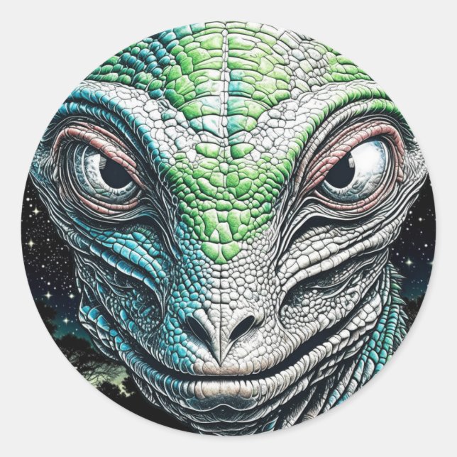 Reptilian Lizard Man Alien Extraterrestrial Being Classic Round Sticker (Front)