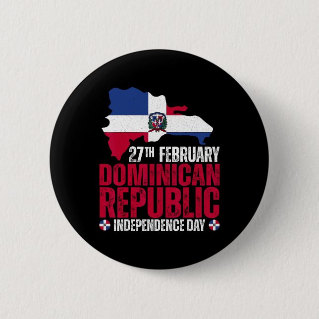 Republic Independence Day Dominican Flag And Map  Button (Front)