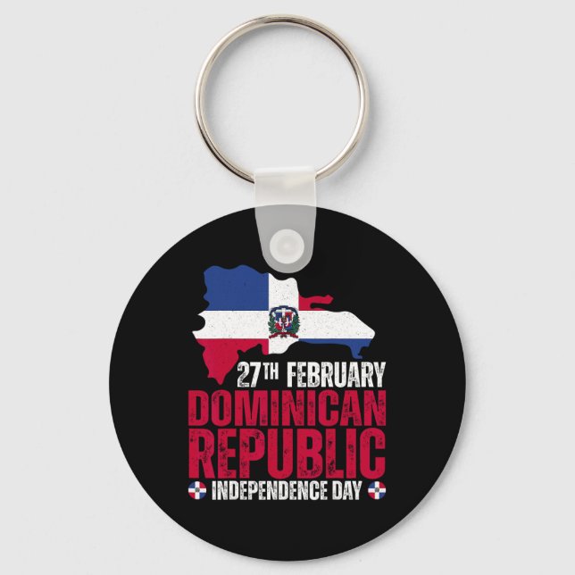 Republic Independence Day Dominican Flag And Map  Keychain (Front)