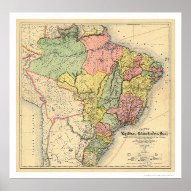 Republic of Brazil Map 1892 Poster (Front)