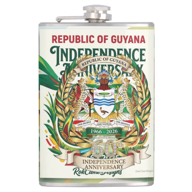 Republic  Of  Guyana 60th Independence Anniversary Flask (Front)