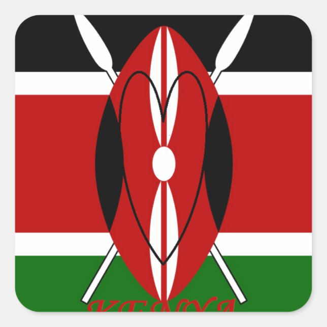 Republic of Kenya National Flag Black red green Ar Square Sticker (Front)
