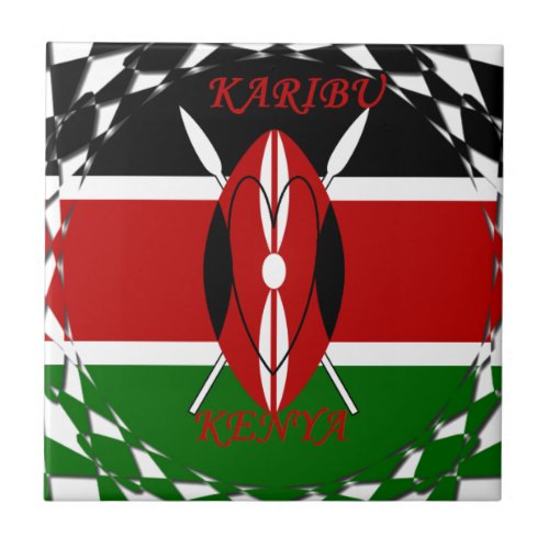 Republic of Kenya National Flag Black red green Ar Tile