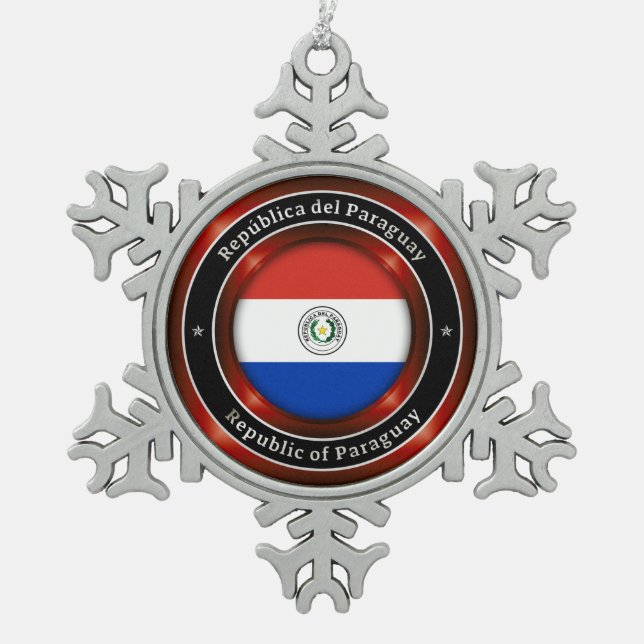 Republic of Paraguay Snowflake Pewter Christmas Ornament (Front)