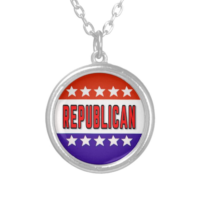 Republican Button Silver Plated Necklace (Front)