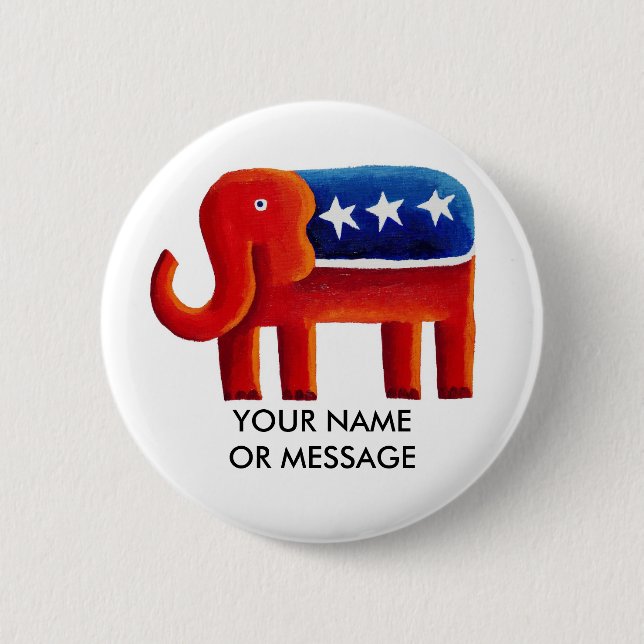Republican Elephant Custom Name Or Message Button (Front)