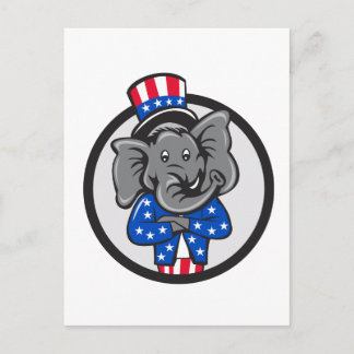 Republican Elephant Mascot Arms Crossed Circle Car Postcard