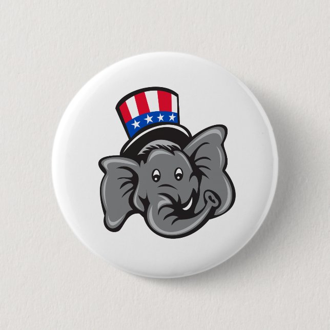 Republican Elephant Mascot Head Top Hat Cartoon Button (Front)