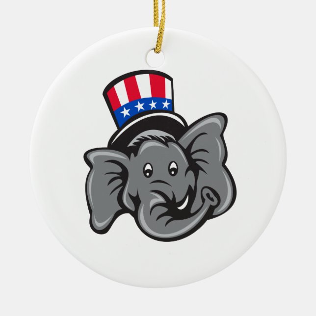 Republican Elephant Mascot Head Top Hat Cartoon Ceramic Ornament (Front)